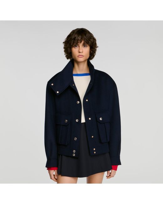 Sandro Black Double-Faced Standing Collar Coat