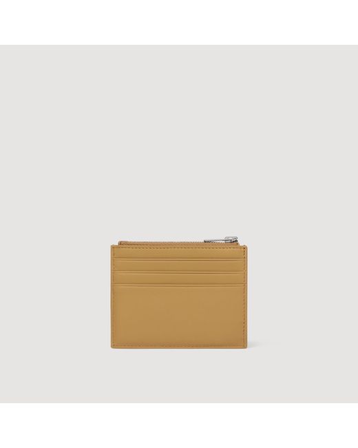 Sandro Natural Zipped Leather Card Holder for men