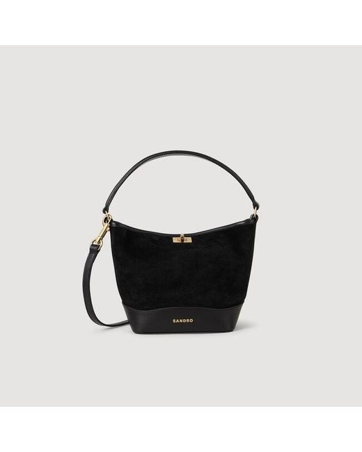 Sandro Black Mini Tangoso Suede And Leather Bag