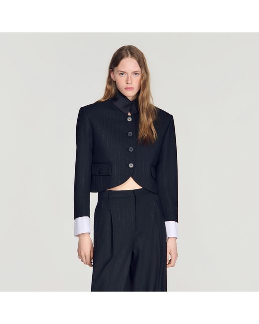 Sandro Blue Short Jacket With Standing Collar