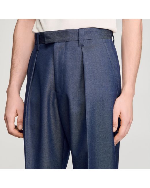 Sandro Blue Pleated-Effect Trousers for men