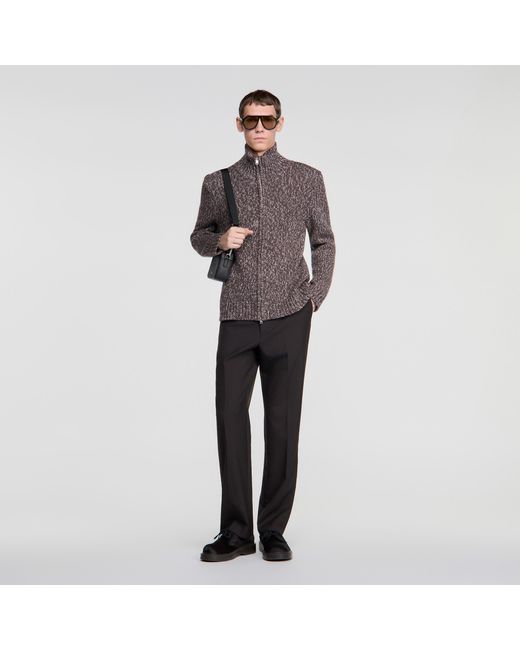 Sandro Brown Zipped Wool Cardigan for men