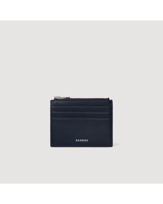 Sandro Blue Grained Leather Zip Card Holder for men