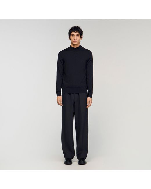 Sandro Blue Wool Jumper With A High Collar for men