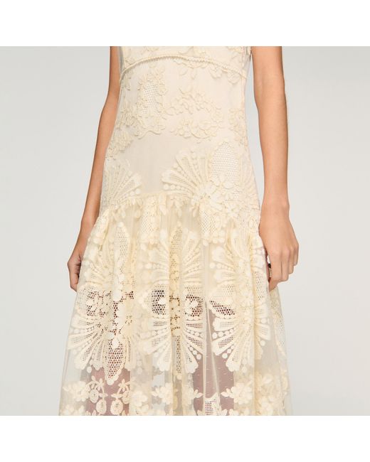 Sandro Natural Floral Cotton Guipure Maxi Dress