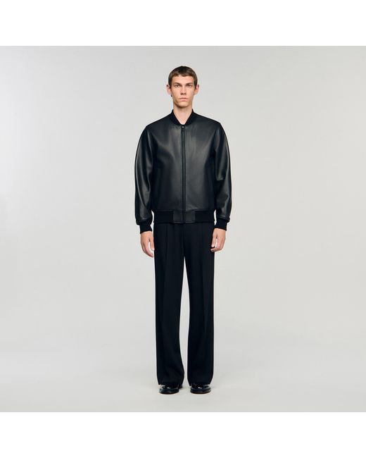 Sandro Black Leather Jacket for men