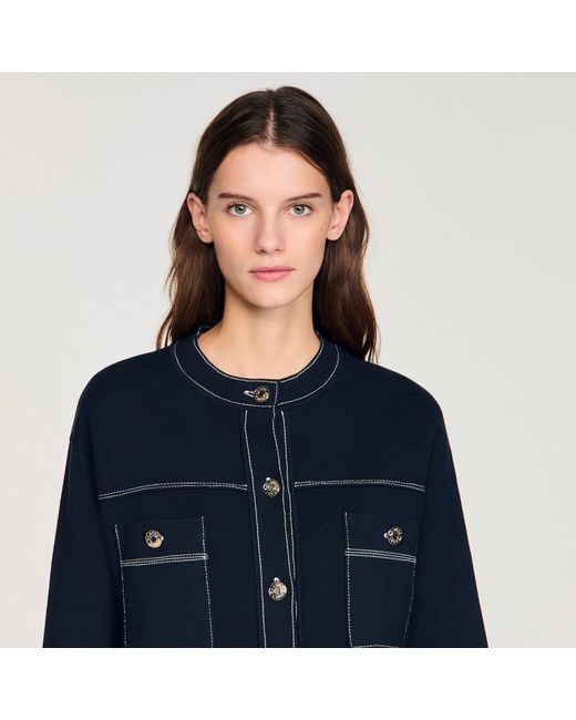 Sandro Blue Contrast Stitch Cardigan