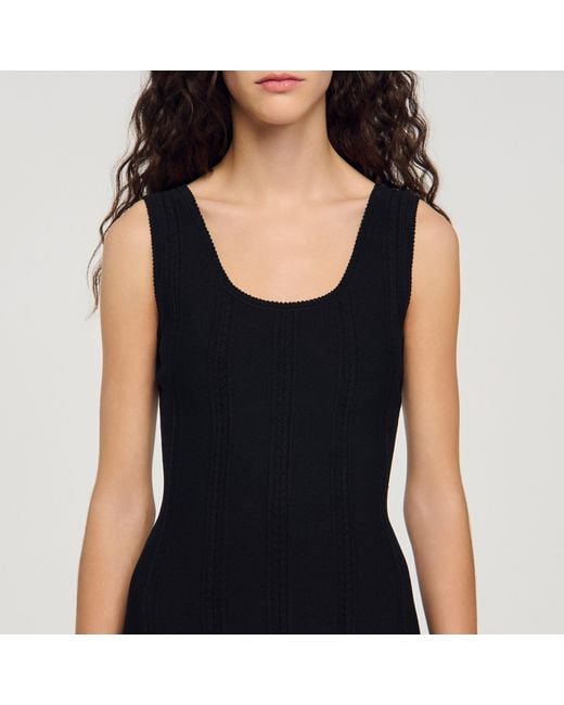 Sandro Black Short Knit Dress With Ruffle