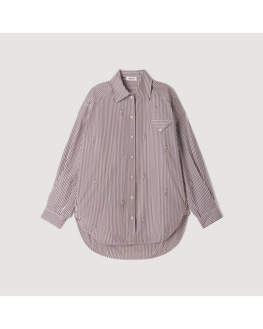 Sandro Blue Oversized Striped Rhinestone Shirt