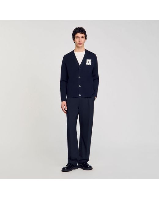 Sandro Blue Cardigan With Flower Detail for men