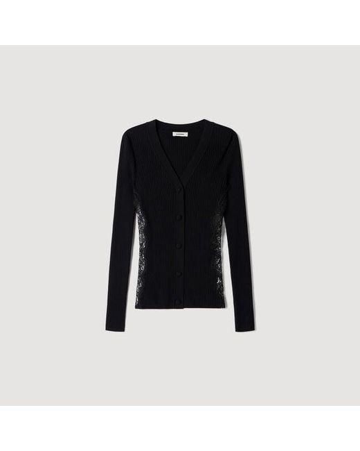 Sandro Blue Cardigan With Lace Panel