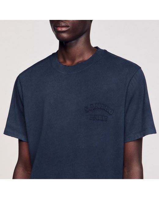 Sandro Blue Worn-Effect T-Shirt for men