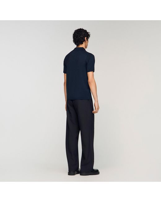 Sandro Blue Short-Sleeve Knitted Polo Shirt for men