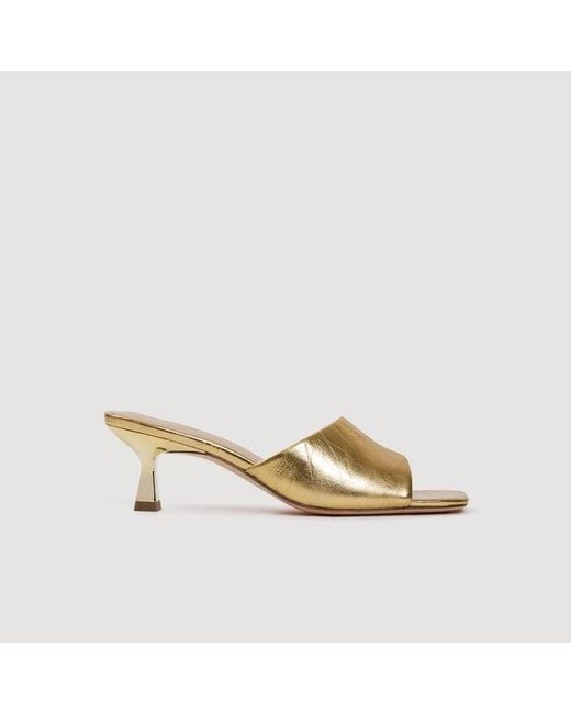 Sandro Heeled Metallic Leather Mules
