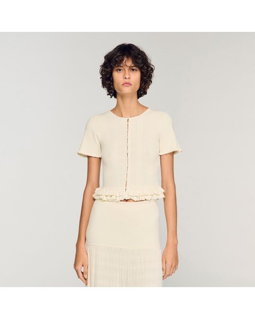 Sandro Natural Ruffled Knit Cardigan