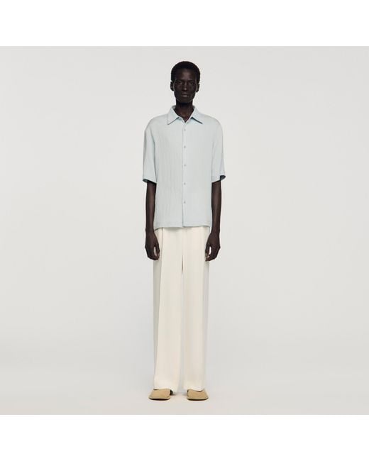 Sandro White Pleated Shirt With Shark Collar for men