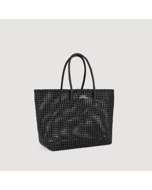 Sandro Black Woven Tote Bag With Patch for men