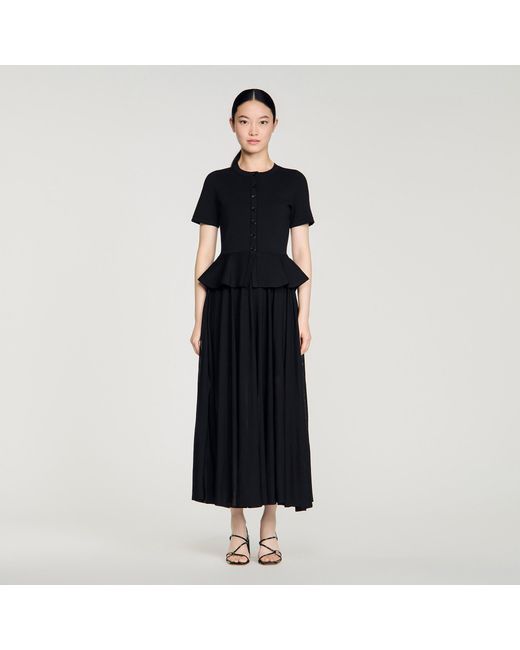 Sandro Black Peplum Knit Maxi Dress
