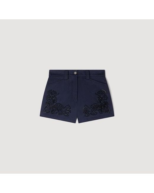 Sandro Blue Embroidered Cotton Shorts