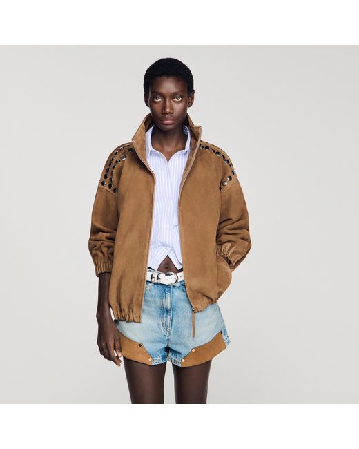 Sandro Natural Studded Suede Jacket