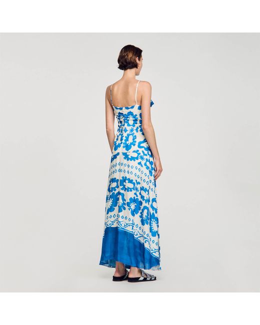 Sandro Blue Ruffled Print Dress