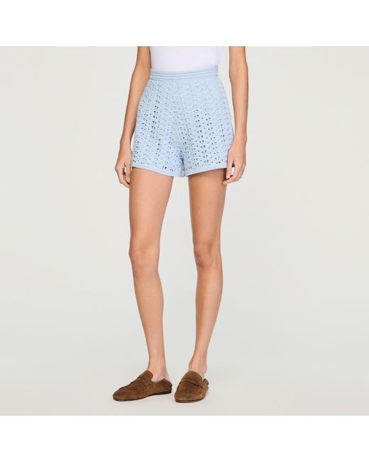 Sandro Blue High-Waisted Beaded Crochet Shorts