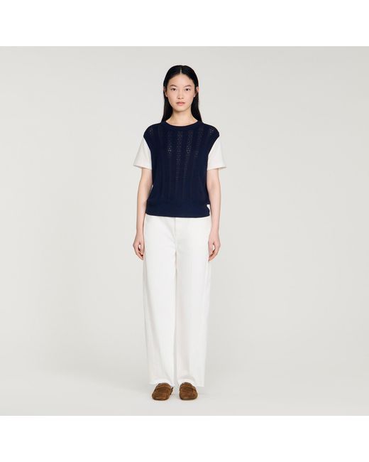Sandro Blue Pointelle Knit Jumper