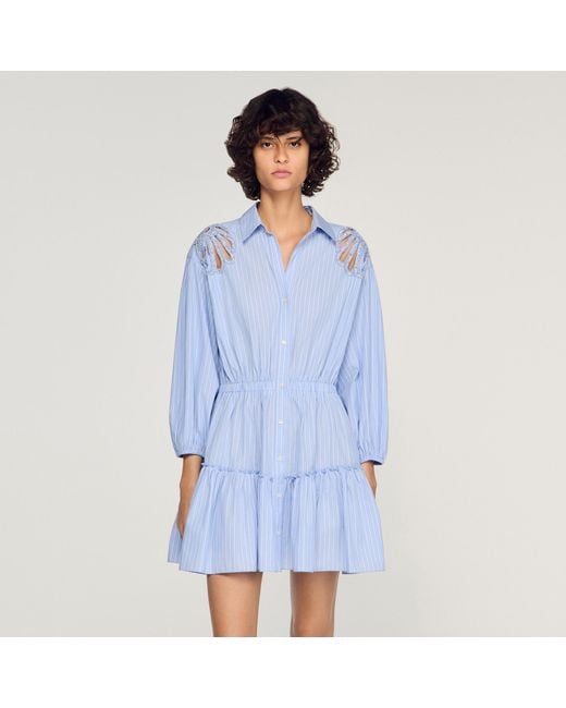 Sandro Blue Short Striped Cotton Dress