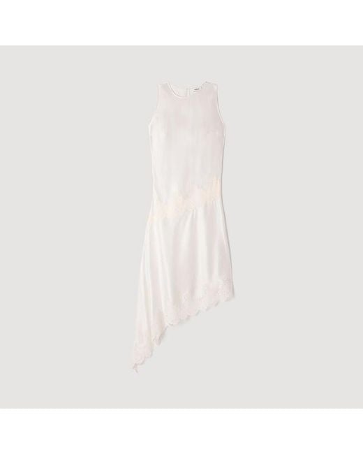 Sandro White Asymmetric Satin-Effect Dress