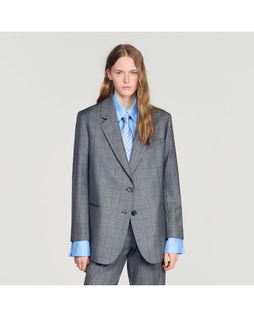 Sandro Blue Checked Wool Jacket