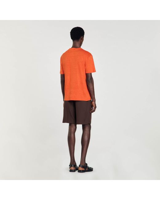 Sandro Orange Certified Linen T-Shirt for men