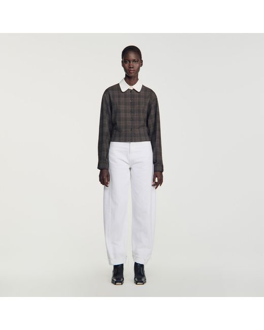 Sandro White Check Shirt With Contrast Collar