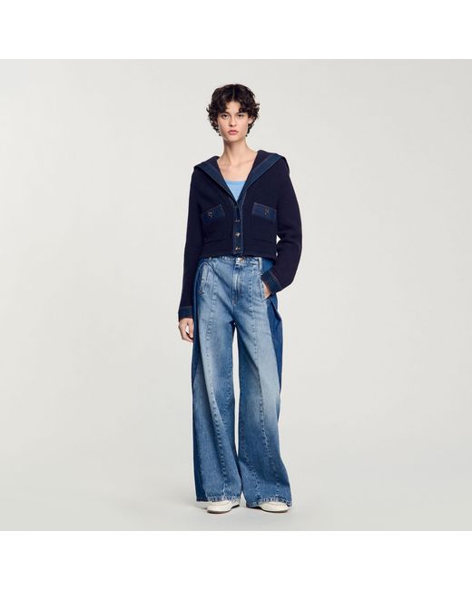 Sandro Blue Cardigan With Denim Details