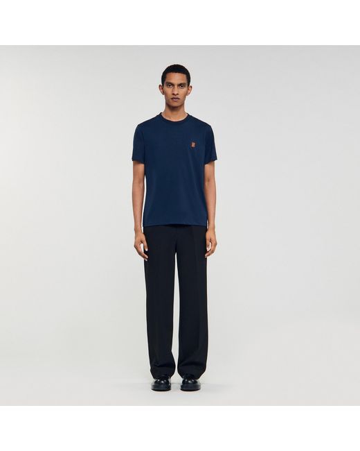 Sandro Blue Leather Logo T-Shirt for men