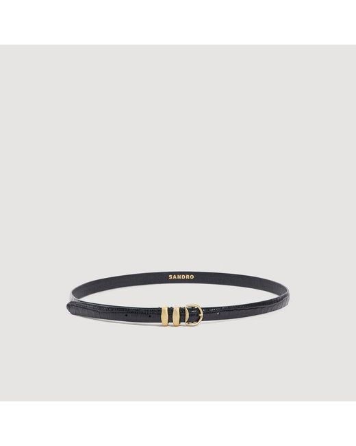Sandro Black Croc-Effect Leather Belt