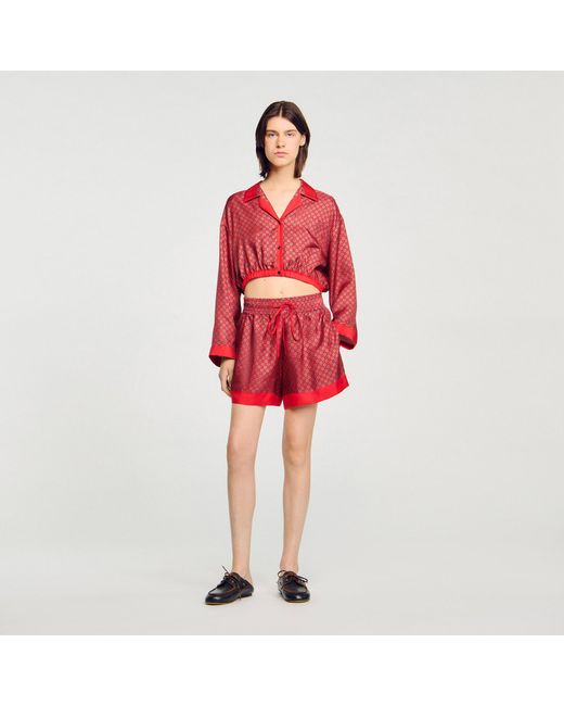 Sandro Red Scarf Print Shorts