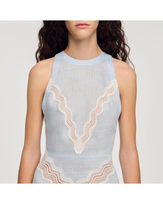 Sandro Blue Maxi Dress With Lace Details