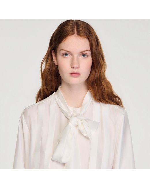 Sandro Blue Silk Lavallière Shirt