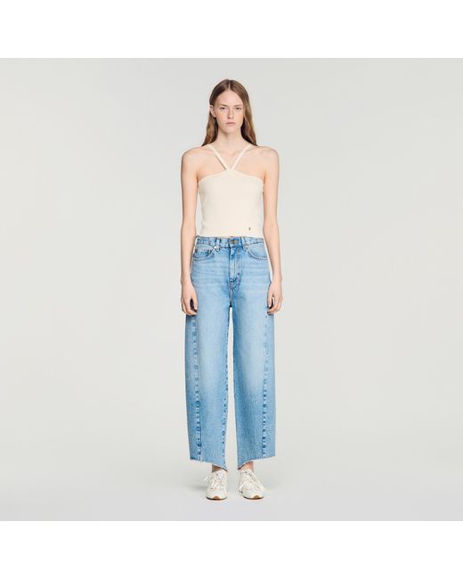 Sandro Blue Short Ribbed Knit Top