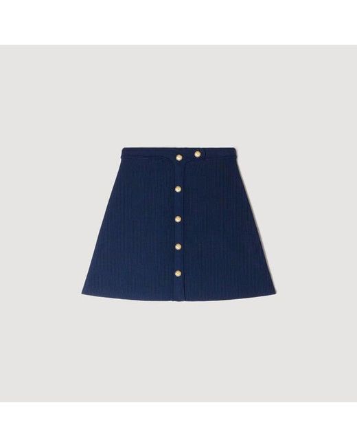 Sandro Blue Short Ribbed Skirt With Press Studs