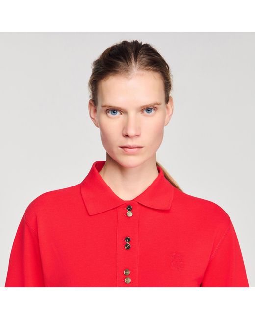 Sandro Red Fancy Button Polo Shirt