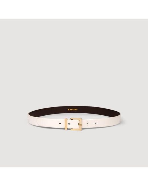 Sandro White Smooth Leather Belt Metal Buckle