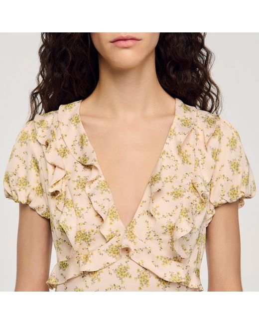 Sandro Natural Floral Print Short Dress