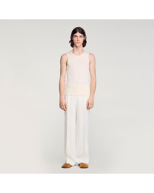 Sandro White Knit Crew Neck Vest Top for men