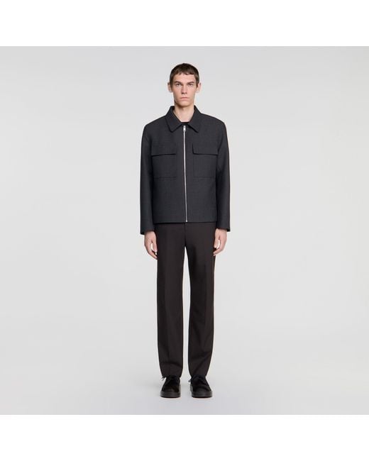 Sandro Black Straight Zip-Up Jacket for men