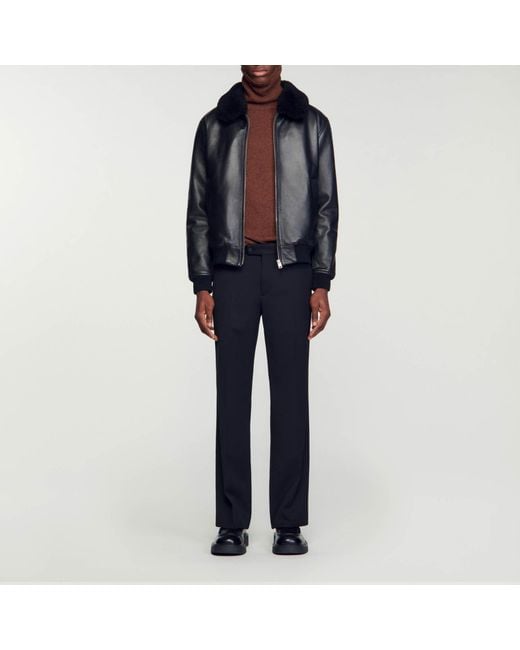 Sandro Black Leather Jacket for men