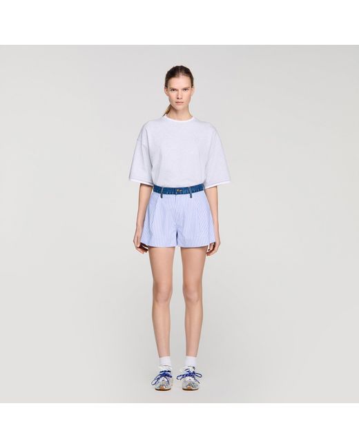 Sandro Blue Striped Shorts With Denim Details
