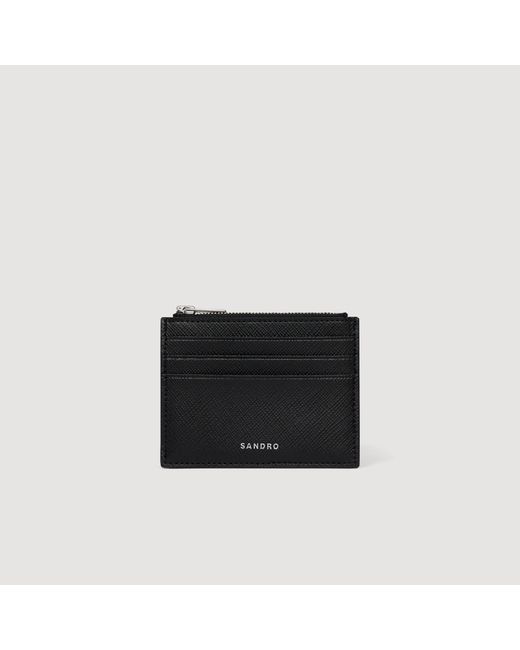 Sandro Black Reconstituted Leather Card Holder for men