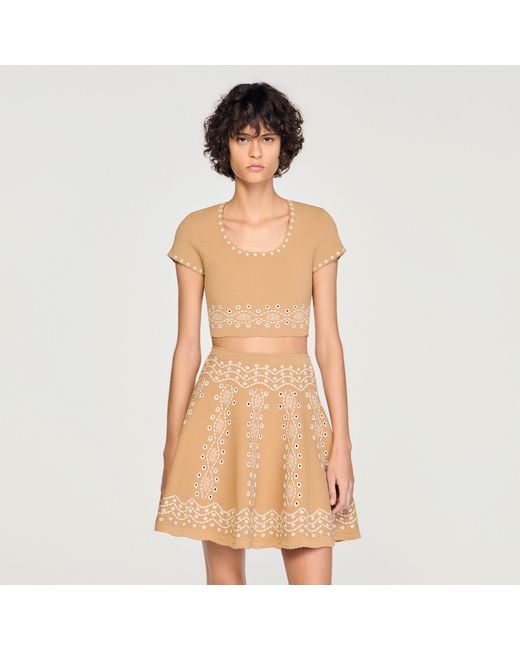 Sandro Natural Jumper With Contrast Embroidery