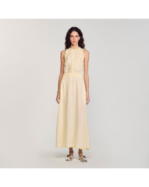 sandro maxi dress with lace details SANDRO Maxi lace-detail V-neck Dress | White